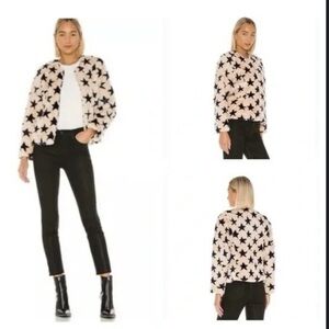 Chaser Navy Star Print Faux Fur Jacket XS